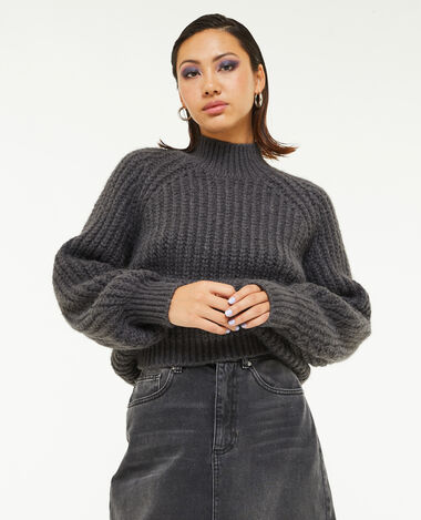 Pull grosses mailles col montant gris foncé - Pimkie
