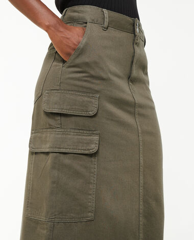 Jupe longue cargo en toile vert kaki - Pimkie