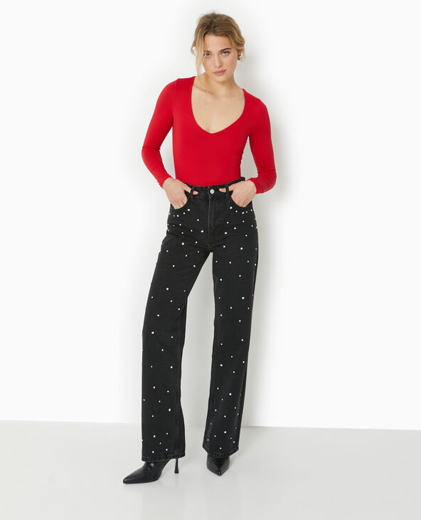 Body manches longues en matière gainante rouge - Pimkie