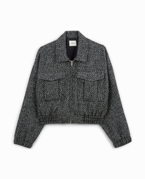 Blouson court en tweed effet chevrons noir - Pimkie