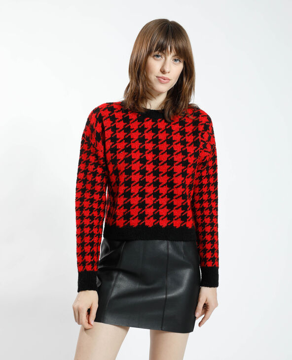 Pull à motifs pied-de-poule rouge - Pimkie