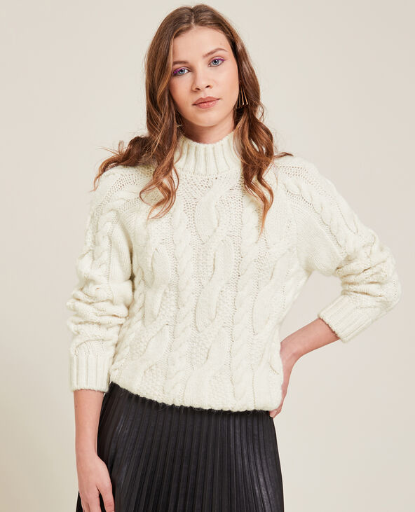Pull col montant maille torsadée écru - Pimkie