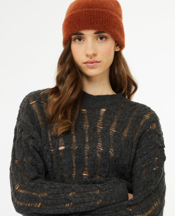 Pull en maille torsadée et ajourée effet destroy gris foncé - Pimkie