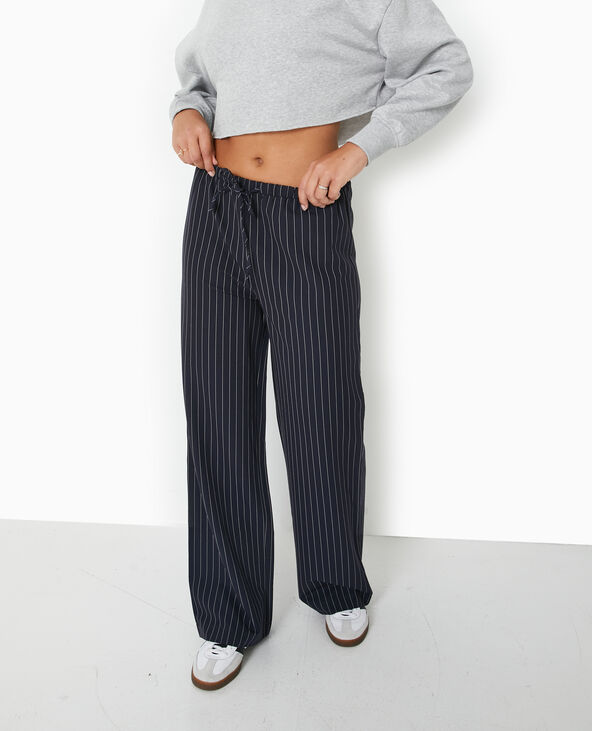 Pantalon droit taille élastiquée rayures banquier bleu marine - Pimkie