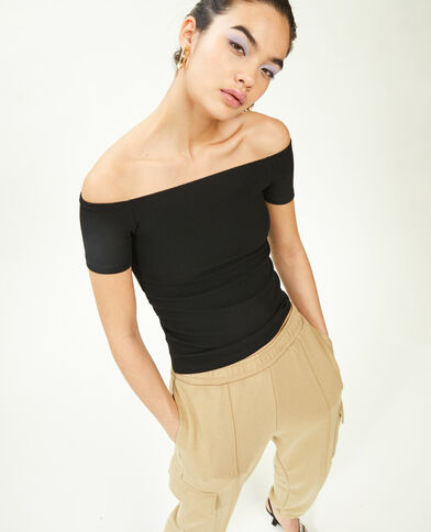 Top encolure Bardot maille côtelée noir - Pimkie