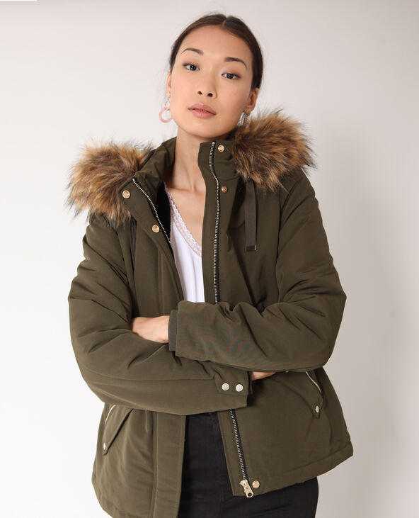 Pimkie faux fur collar parka in khaki store