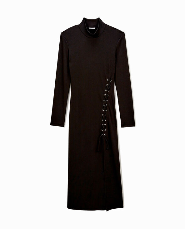 Robe longue en maille côtelée avec laçage  noir - Pimkie