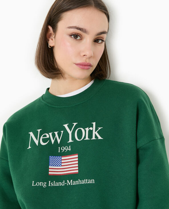 Sweat col rond avec print vert foncé - Pimkie
