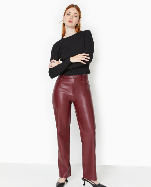 Pantalon droit taille haute en simili cuir bordeaux - Pimkie