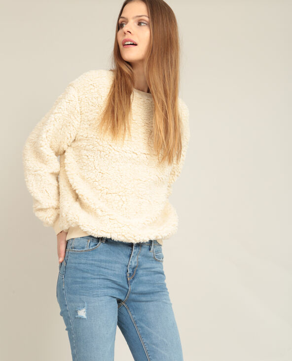Sweat en fausse fourrure écru - Pimkie