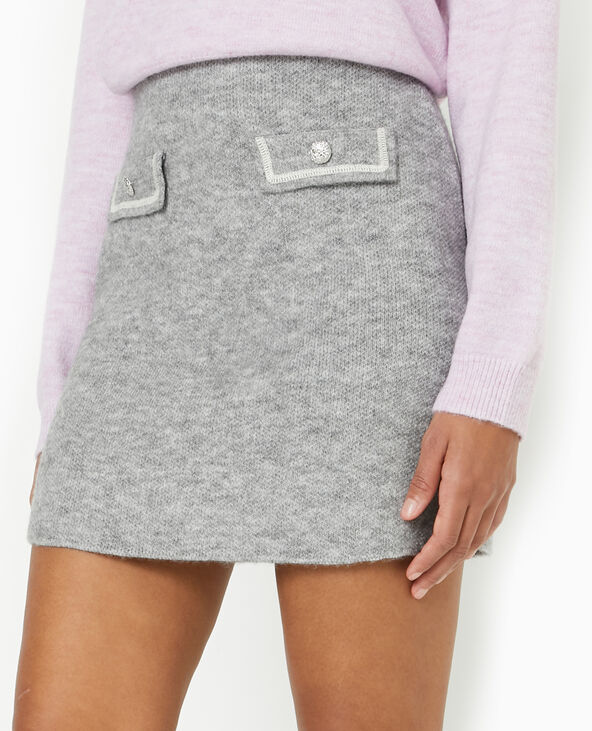 Jupe courte en maille avec boutons fantaisie gris chiné - Pimkie