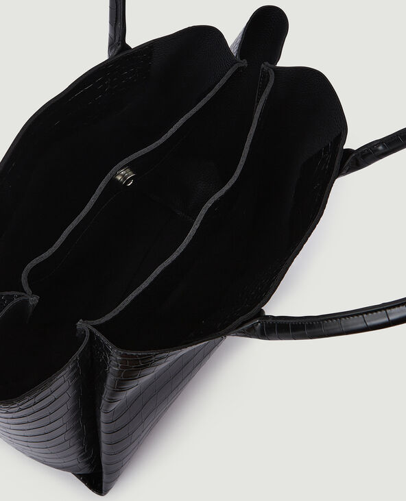 Grand cabas en simili effet croco noir - Pimkie