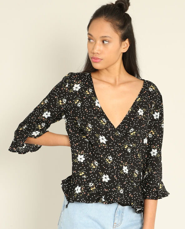 Blouse cache-cœur noir - Pimkie