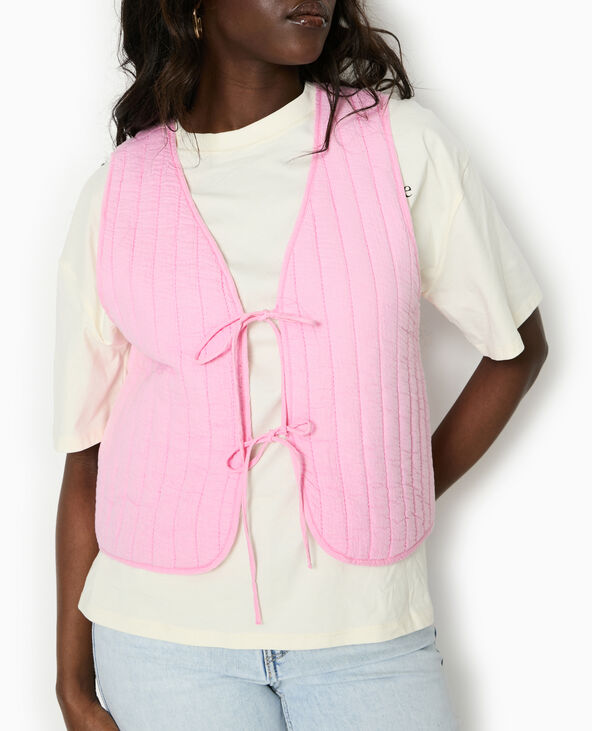 Veste sans manches en gaze de coton matelassée rose - Pimkie