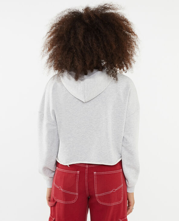 Sweat capuche cropped avec print devant gris chiné - Pimkie