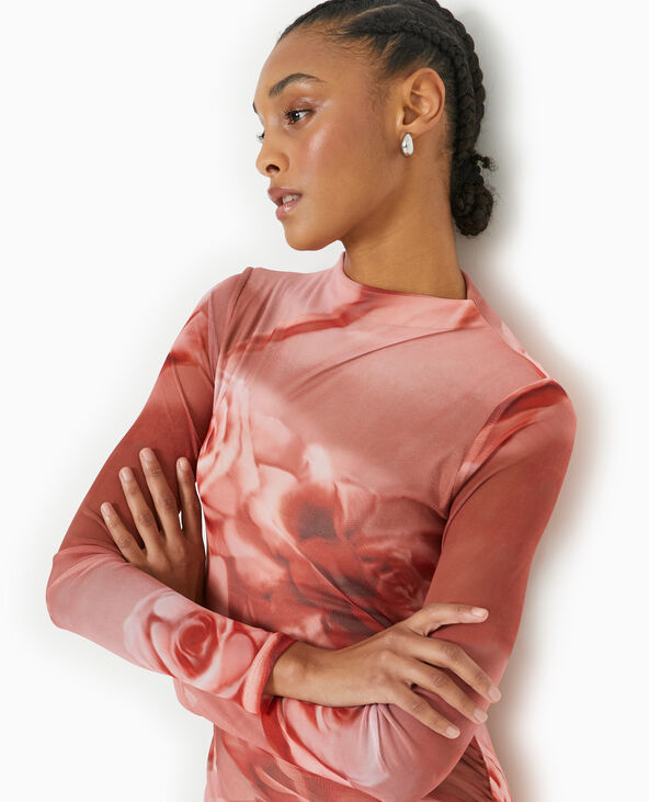 Robe longue en maille résille motif roses rouge - Pimkie
