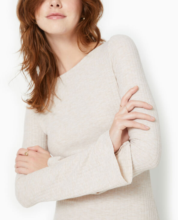 Robe longue évasée en maille côtelée beige - Pimkie