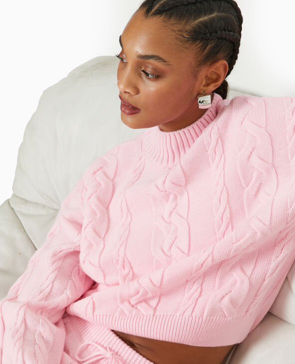 Pull en maille torsadée devant rose clair - Pimkie