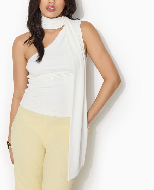 Top asymétrique one shoulder avec effet foulard blanc - Pimkie