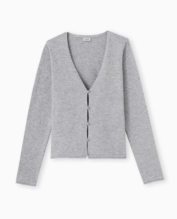 Gilet col V en maille fine gris chiné - Pimkie