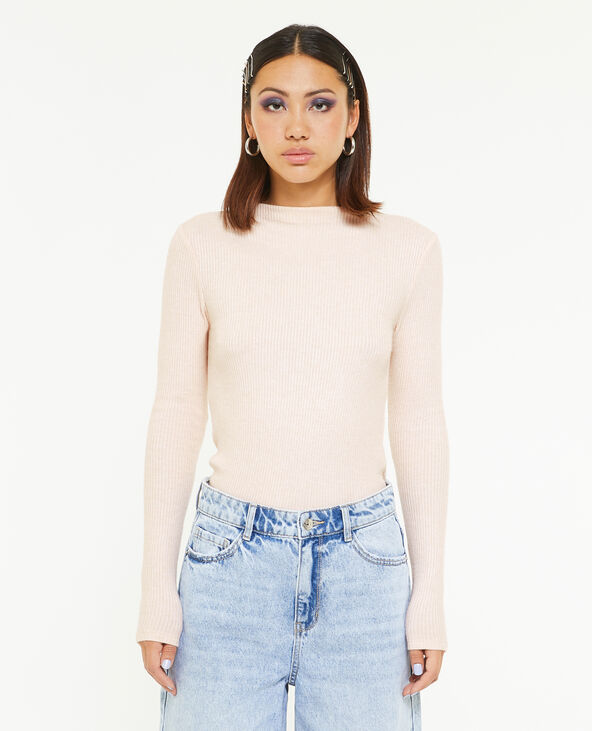 Pull fin en maille côtelée col cheminée beige - Pimkie