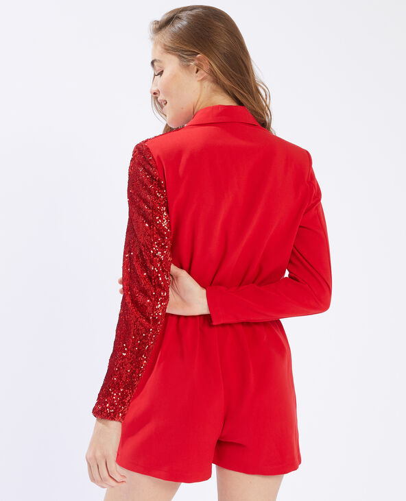 Combishort à empiècement en sequins rouge - Pimkie