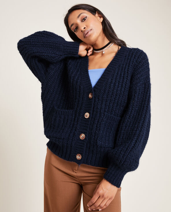 Gilet en grosses mailles bleu marine - Pimkie