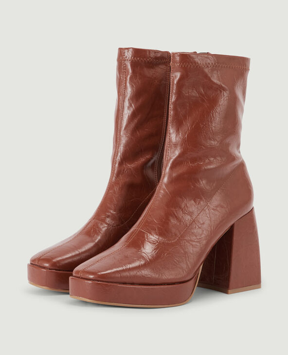 Boots plateforme talons carrés taupe - Pimkie