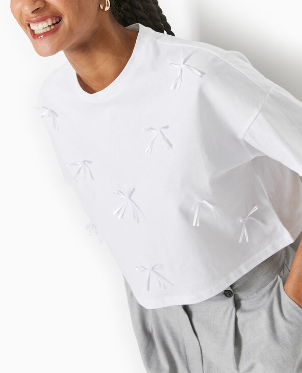 T-shirt court avec nœuds blanc - Pimkie