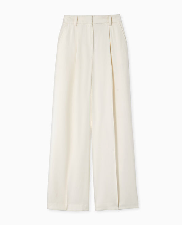 Pantalon large et droite en tissu fluide écru - Pimkie