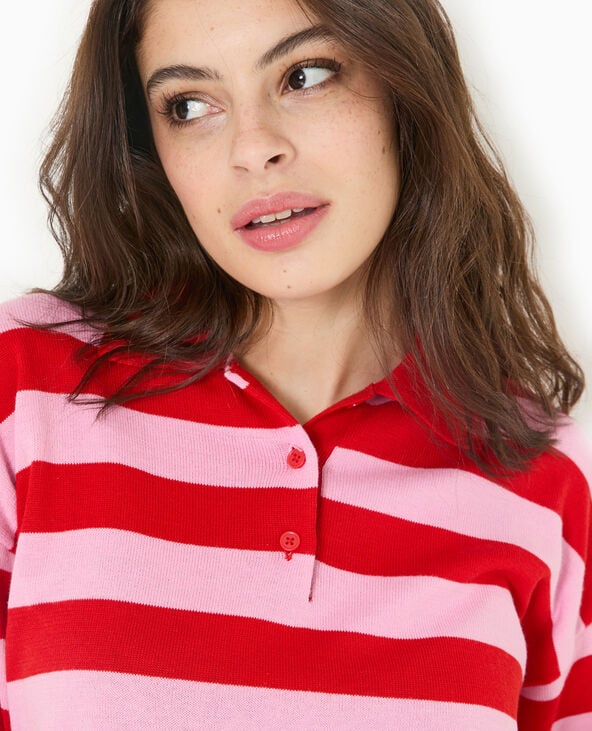 Pull col polo en maille rayée rouge - Pimkie