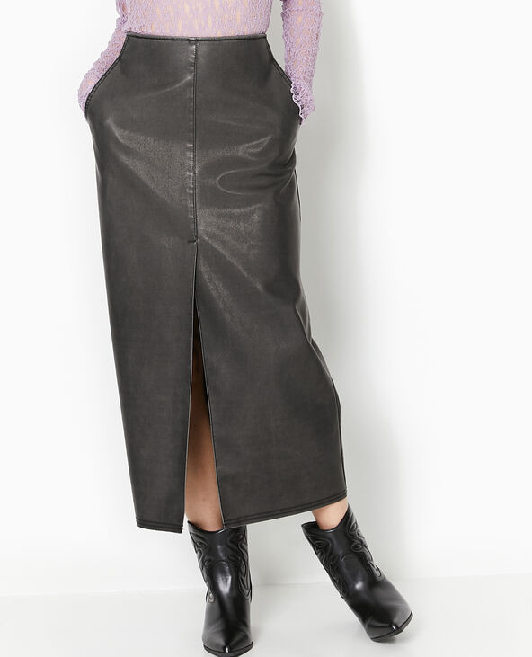 Jupe longue en faux cuir used gris foncé - Pimkie