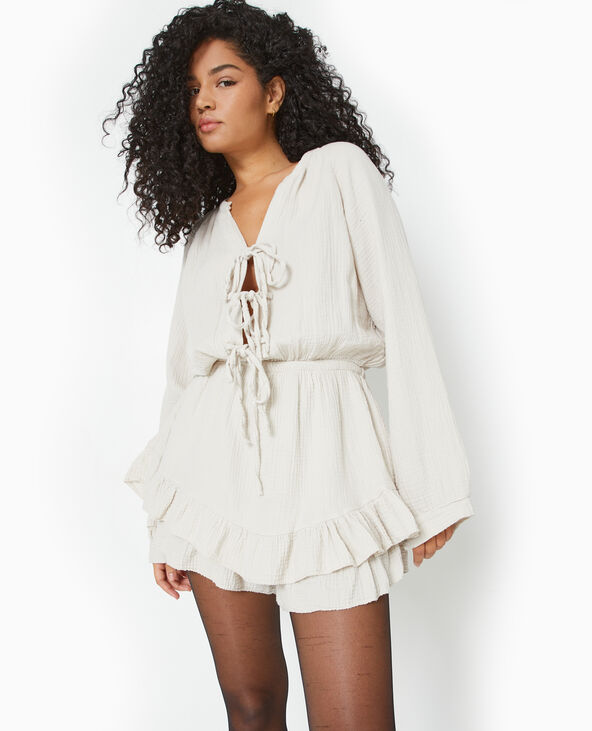 Robe combishort en gaze de coton écru - Pimkie