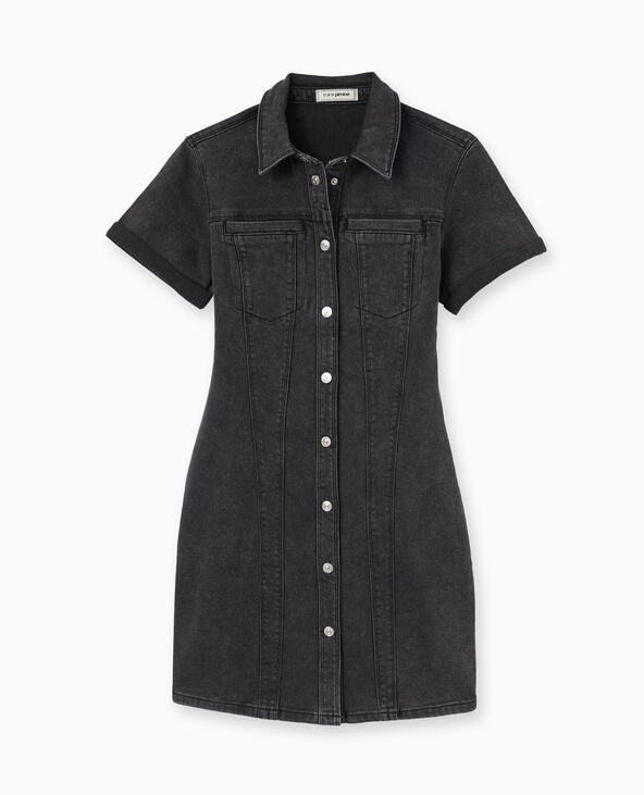 Robe courte et moulante en jean noir - Pimkie