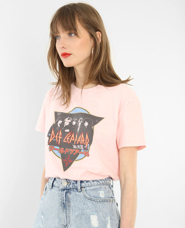 T-shirt licence Def Leppard rose clair - Pimkie