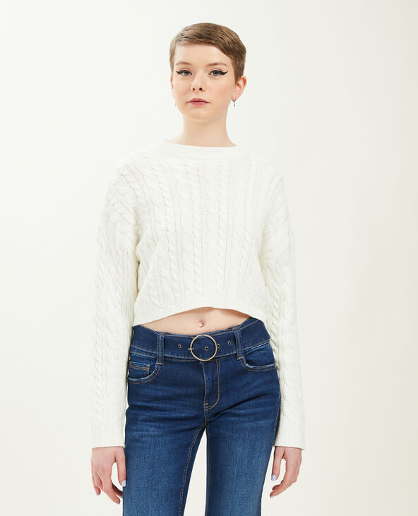 Pull court en maille torsadée blanc - Pimkie
