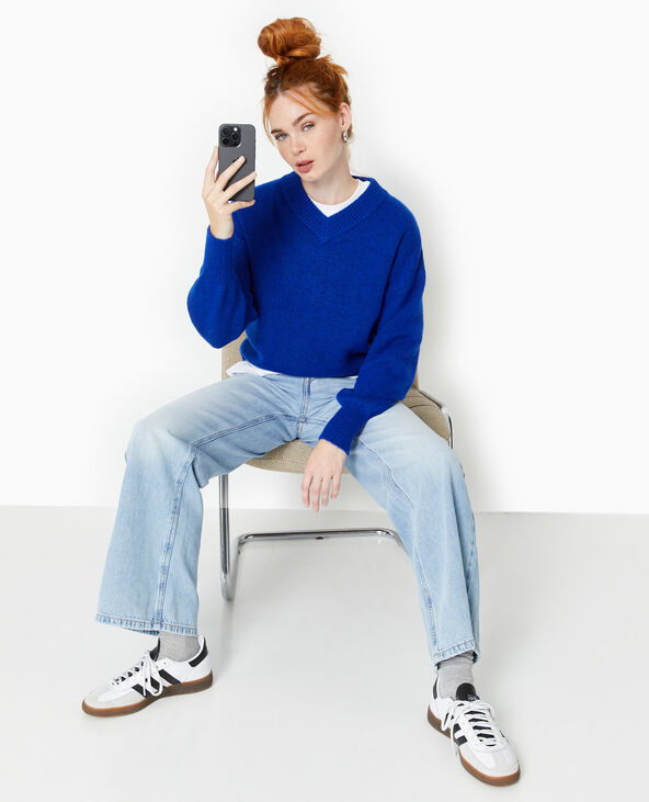 Pull col V en maille bleu électrique - Pimkie
