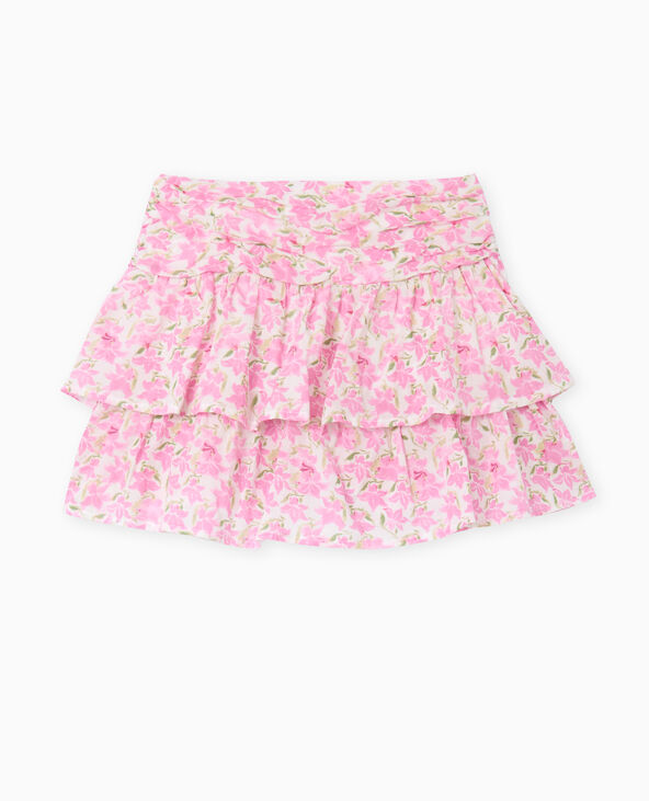 Jupe-short avec volants motif fleurs rose - Pimkie