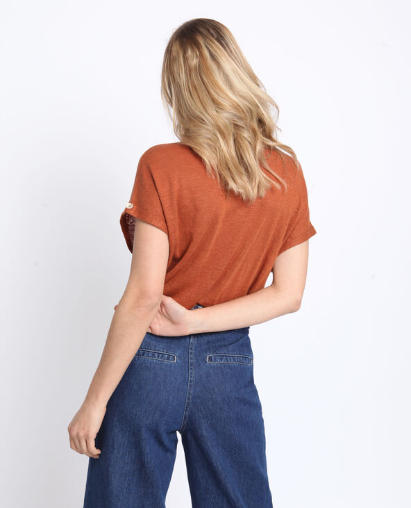 T-shirt col V marron - Pimkie