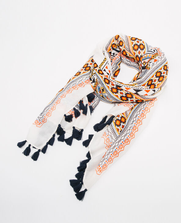 Foulard imprimé pompons blanc - Pimkie