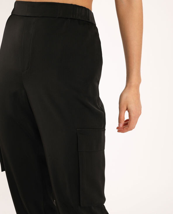 Pantalon cargo satiné noir - Pimkie