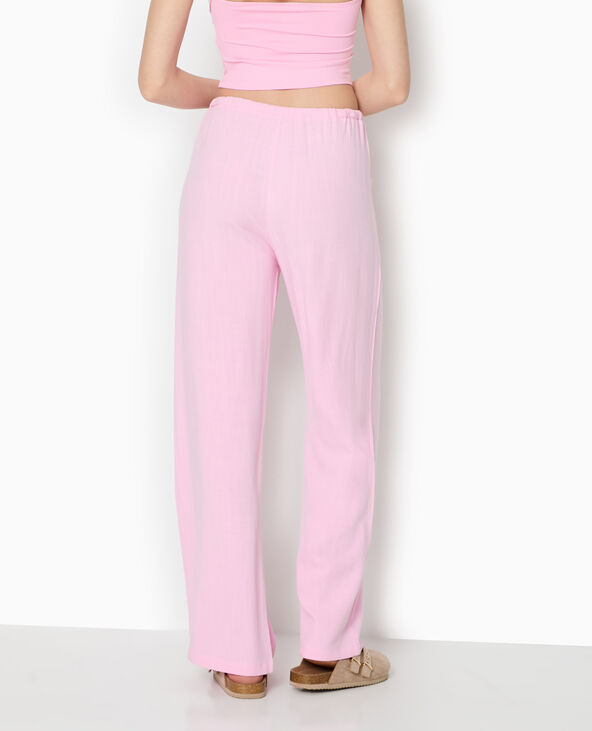 Pantalon large et droit avec taille élastiquée rose - Pimkie