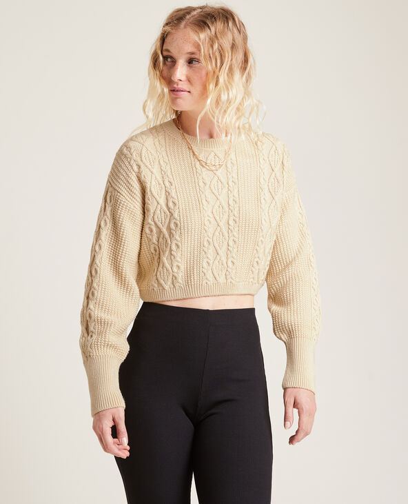 Pull cropped en maille fantaisie blanc - Pimkie