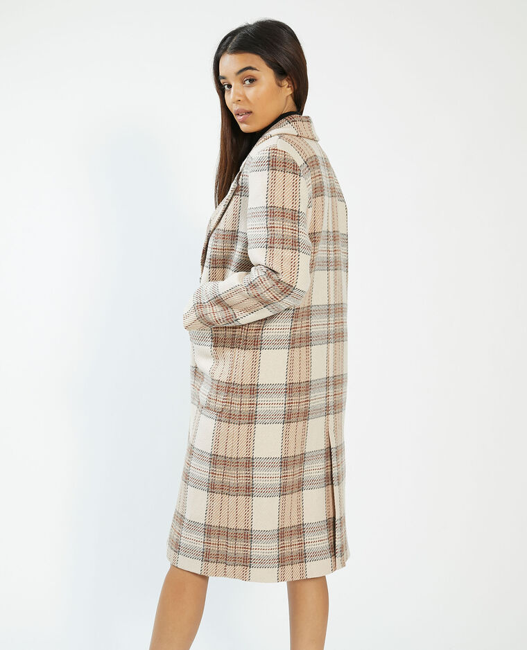 Manteau long à carreaux taupe - Pimkie