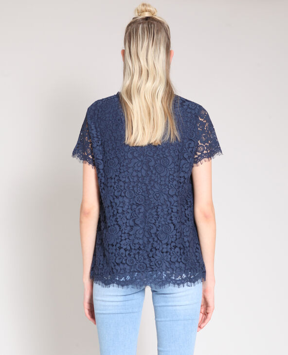 Blouse en dentelle bleu marine - Pimkie