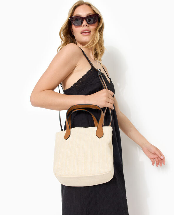 Sac en raphia avec poignées et bandoulière beige - Pimkie