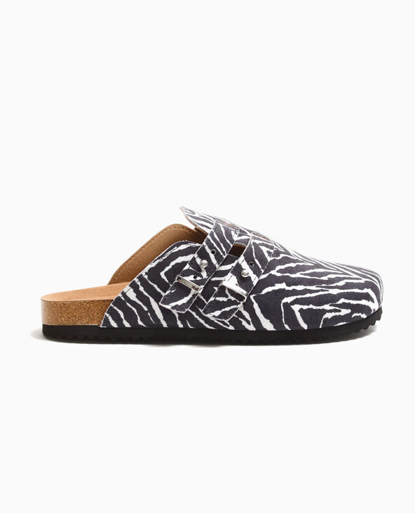 Mules sabots en suédine motif zèbre noir - Pimkie