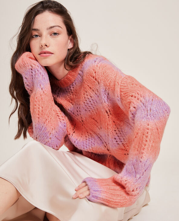Pull bicolore maille ajourée rose fuchsia - Pimkie