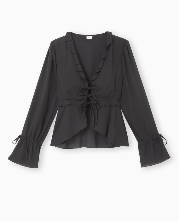 Blouse avec volants et nouettes noir - Pimkie