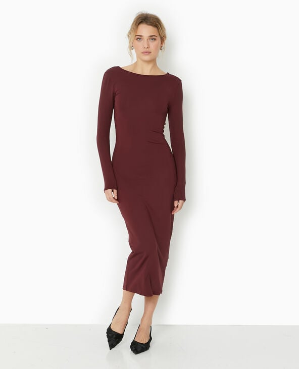 Robe longue en maille stretch dos ouvert bordeaux - Pimkie